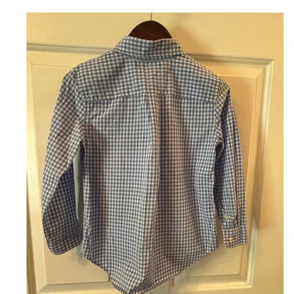 Ralph Lauren Boys Blue Gingham Button Down Shirt Long Sleeve Cotton Size 5